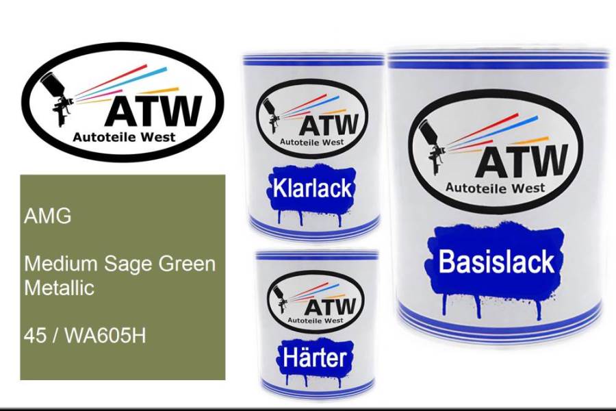 AMG, Medium Sage Green Metallic, 45 / WA605H: 1L Lackdose + 1L Klarlack + 500ml Härter - Set, von ATW Autoteile West.